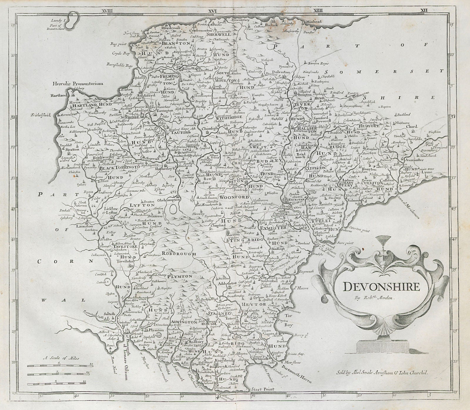 Devon. 'DEVONSHIRE' by ROBERT MORDEN from Camden's Britannia 1722 old map